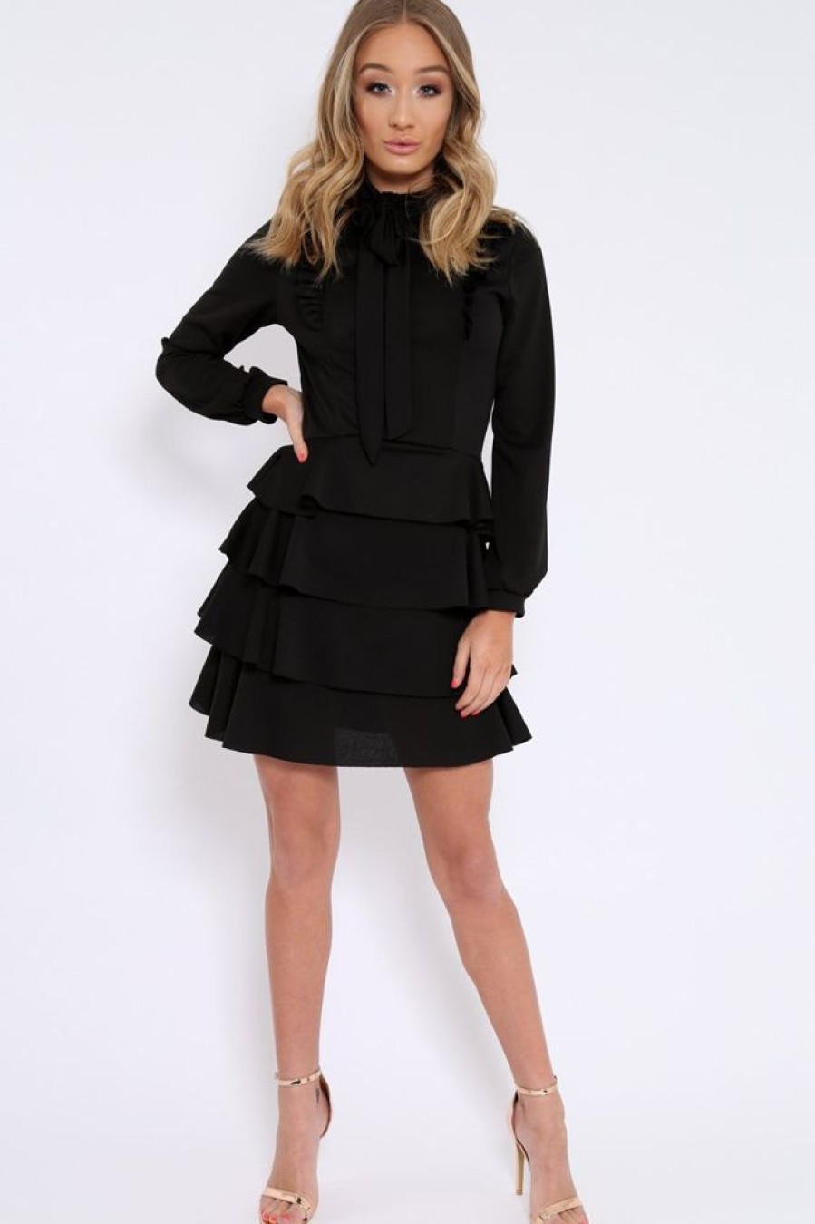 Clothing Rebellious Fashion | Black Frill Tie Bow Dress - Sania