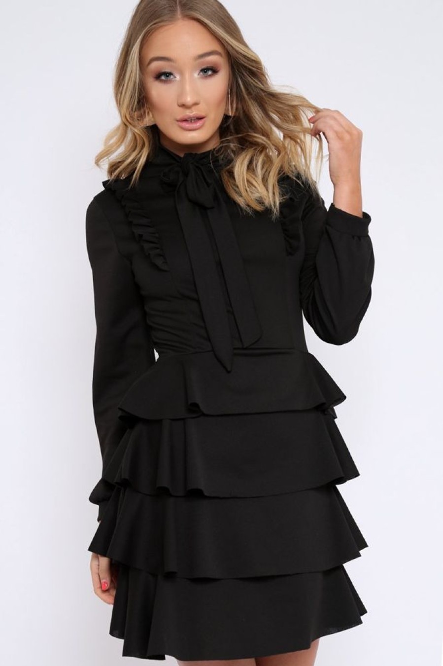 Clothing Rebellious Fashion | Black Frill Tie Bow Dress - Sania