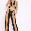 Clothing Rebellious Fashion | Mustard And Black Stripe Crop Top And Wide Leg Trousers Co-Ord - Jenet