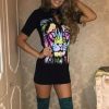 Clothing Rebellious Fashion | Black Multi Coloured Lion Print Lace Up T Shirt Dress - Lilly