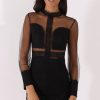 Clothing Rebellious Fashion | Black Sheer Mesh Lace Detail Dress - Jaylee