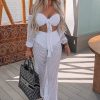 Clothing Rebellious Fashion | White Fish Net Crop Tie Top And Trousers Co-Ord - Misa