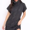 Clothing Rebellious Fashion | Charcoal Roll Neck Jumper Dress - Catrina