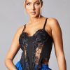 Clothing Rebellious Fashion | Black Mesh Lace Floral Embroidered Corset Detail Top - Takara