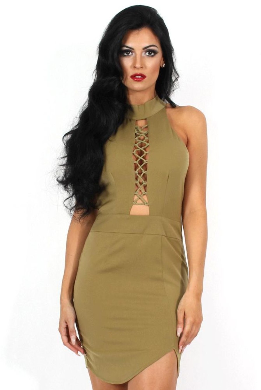 Clothing Rebellious Fashion | Maisie Khaki Tie Up Dress