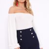 Clothing Rebellious Fashion | White Bardot Frill Flare Sleeve Bodysuit - Sofiya