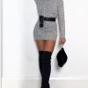 Clothing Rebellious Fashion | Grey Cable Knit Roll Neck Jumper Dress - Matilda