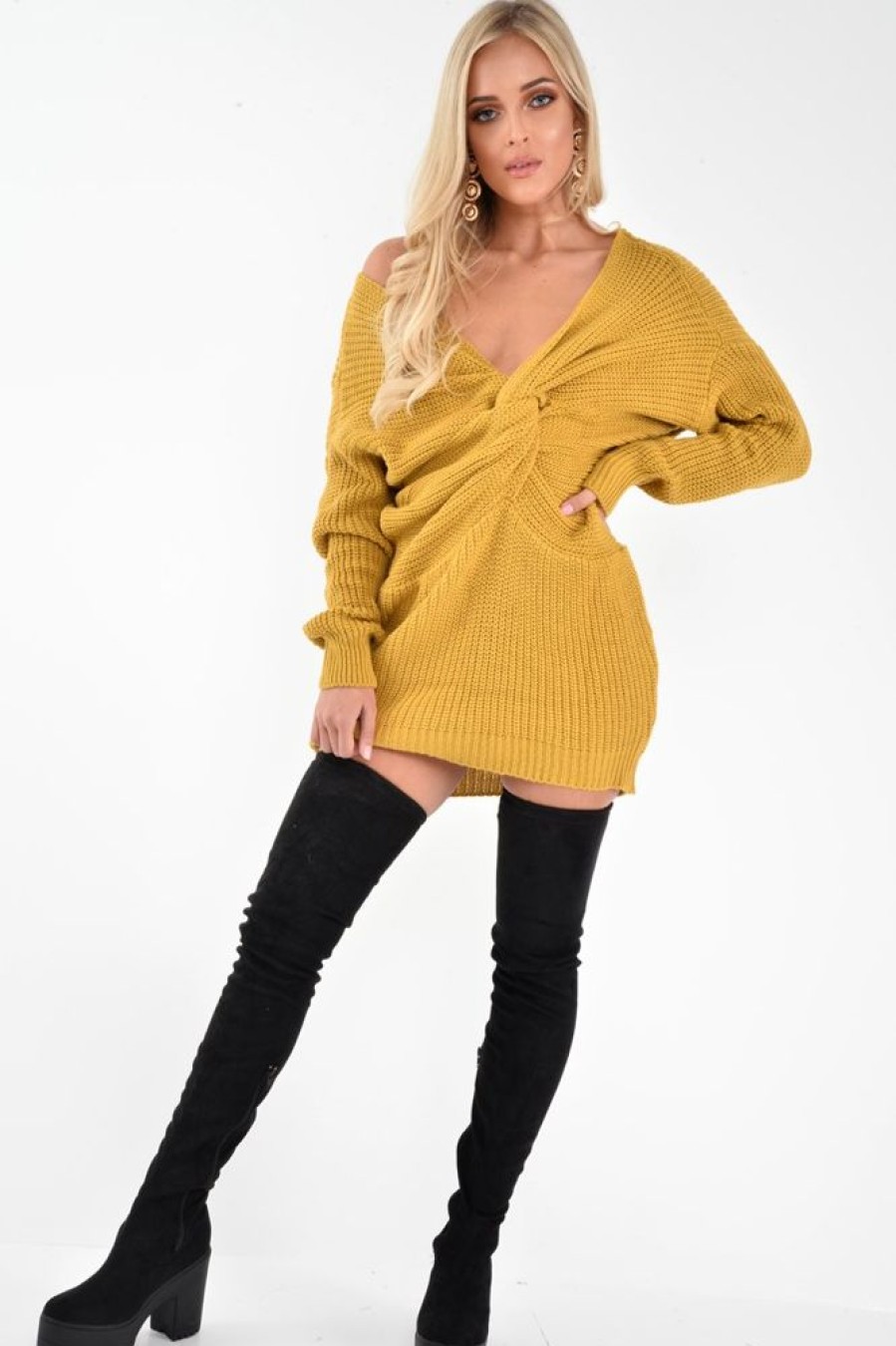 Clothing Rebellious Fashion | Mustard Knot Front Jumper Dress - Hydee