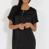 Clothing Rebellious Fashion | Black Satin Zip Tee Dress - Valeria