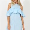 Clothing Rebellious Fashion | Blue Cold Shoulder Frill Layer Dress - Helena