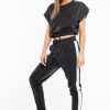 Clothing Rebellious Fashion | Black Shiny Contrast Stripe Crop Top Joggers Co-Ord - Maisey