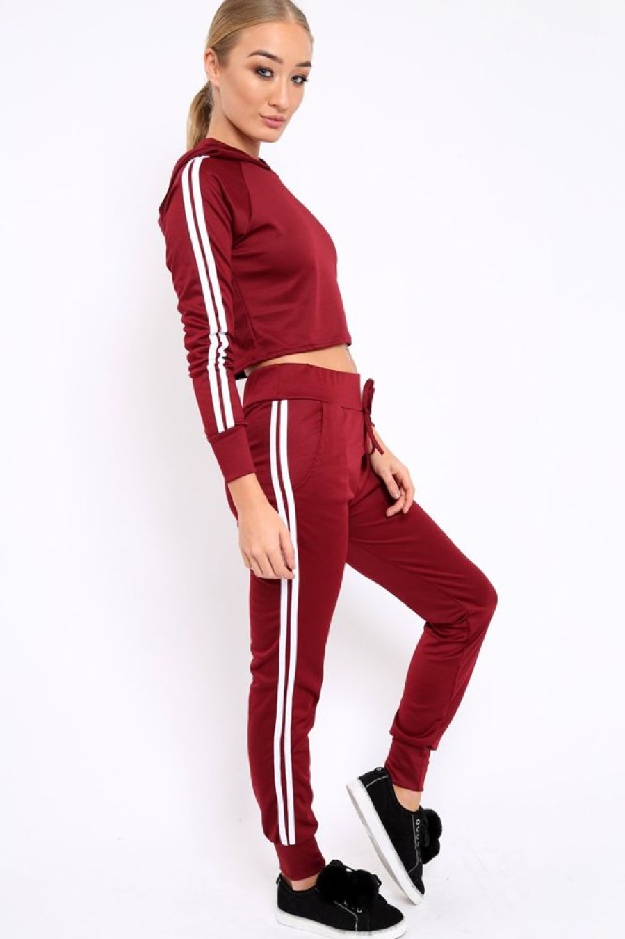 Clothing Rebellious Fashion | Wine Tracksuit With White Side Stripe - Kady