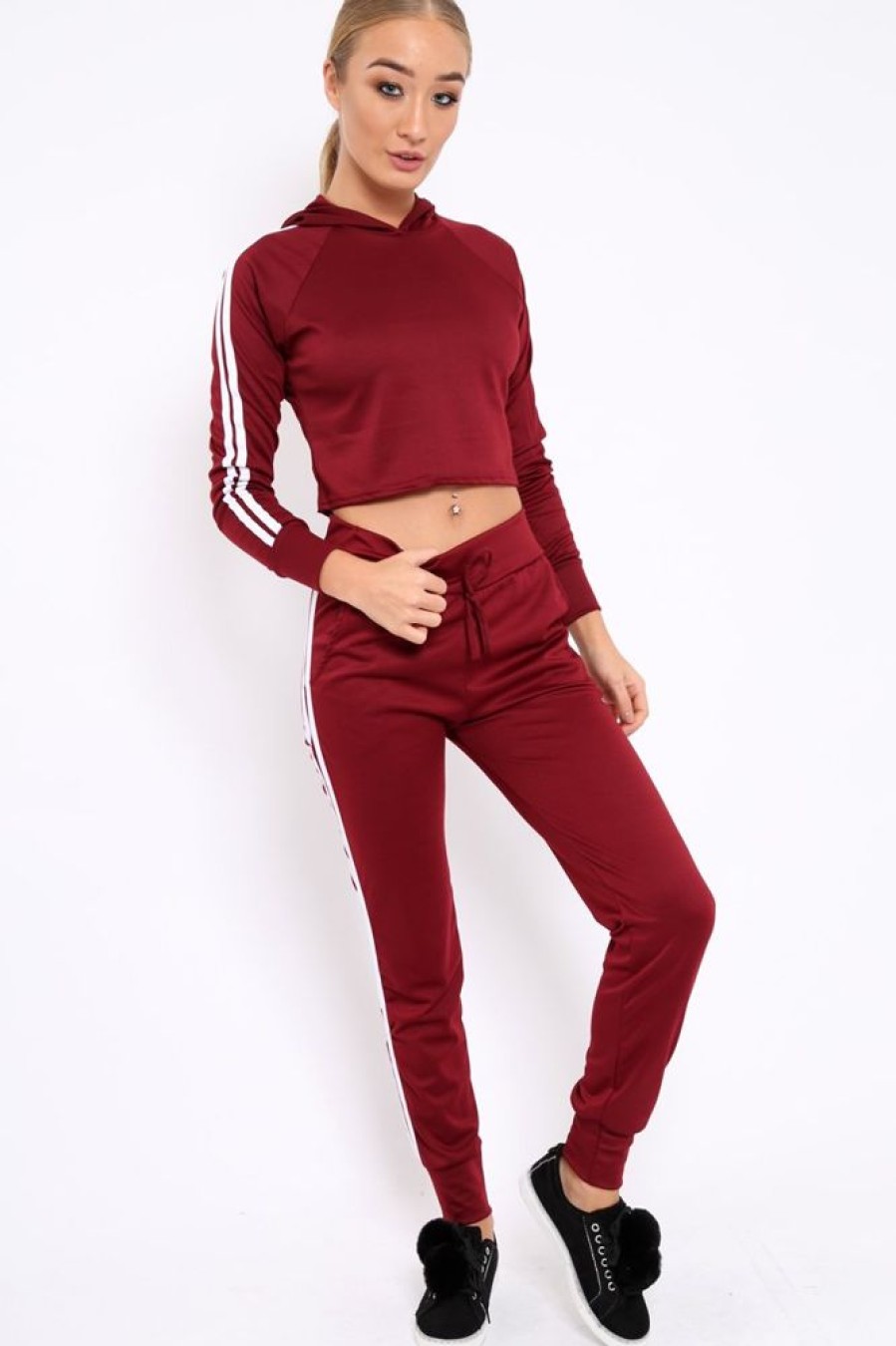 Clothing Rebellious Fashion | Wine Tracksuit With White Side Stripe - Kady