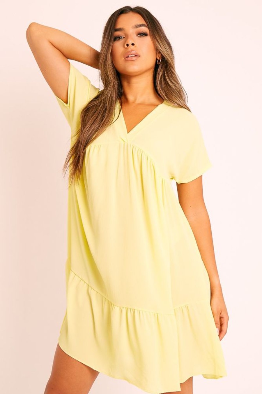 Clothing Rebellious Fashion | Yellow Plunge Smock Dress - Cambriella