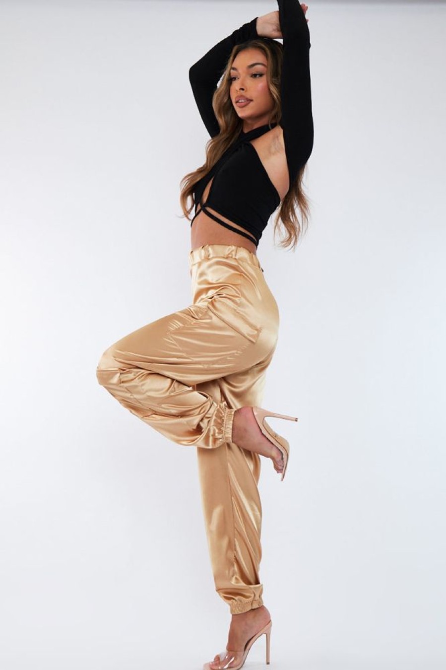 Clothing Rebellious Fashion | Gold Satin Cargo Trousers - Maeve