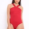 Clothing Rebellious Fashion | Red V Neck Strap Bandeau Bodysuit - Karlah