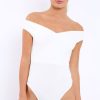 Clothing Rebellious Fashion | White Bardot Bodysuit With V Dip Front - Hettie