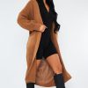 Clothing Rebellious Fashion | Camel Longline Relaxed Fit Front Pockets Cardigan - Leah