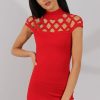 Clothing Rebellious Fashion | Red Cage High Neck Bodycon Dress- Kade