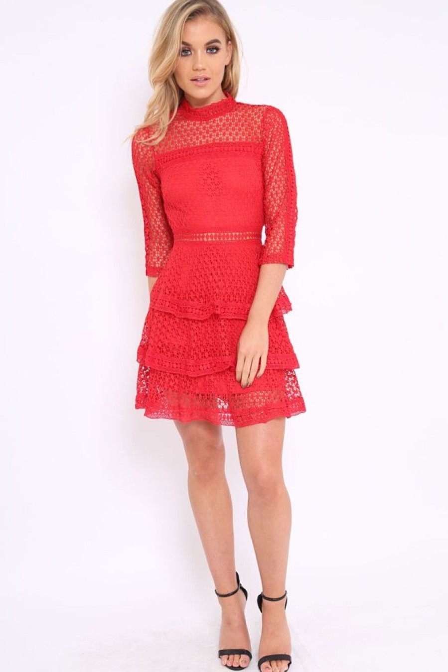 Clothing Rebellious Fashion | Red Crochet Tier Dress - Keiana