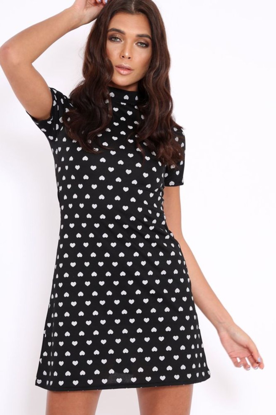 Clothing Rebellious Fashion | Black Heart Print Bodycon Dress - Jiselle