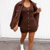 Clothing Rebellious Fashion | Brown Knit Button Front Cami Dress - Devora