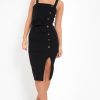 Clothing Rebellious Fashion | Black Button Detail Tie Waist Midi Dress - Susana