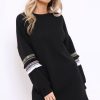 Clothing Rebellious Fashion | Black Jumper Dress With Sleeve Trim Detail - Hermina