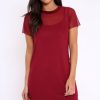 Clothing Rebellious Fashion | Wine Mesh Overlay T-Shirt Dress - Selena