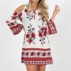 Clothing Rebellious Fashion | Red Floral Print Cold Shoulder Dress - Penelope