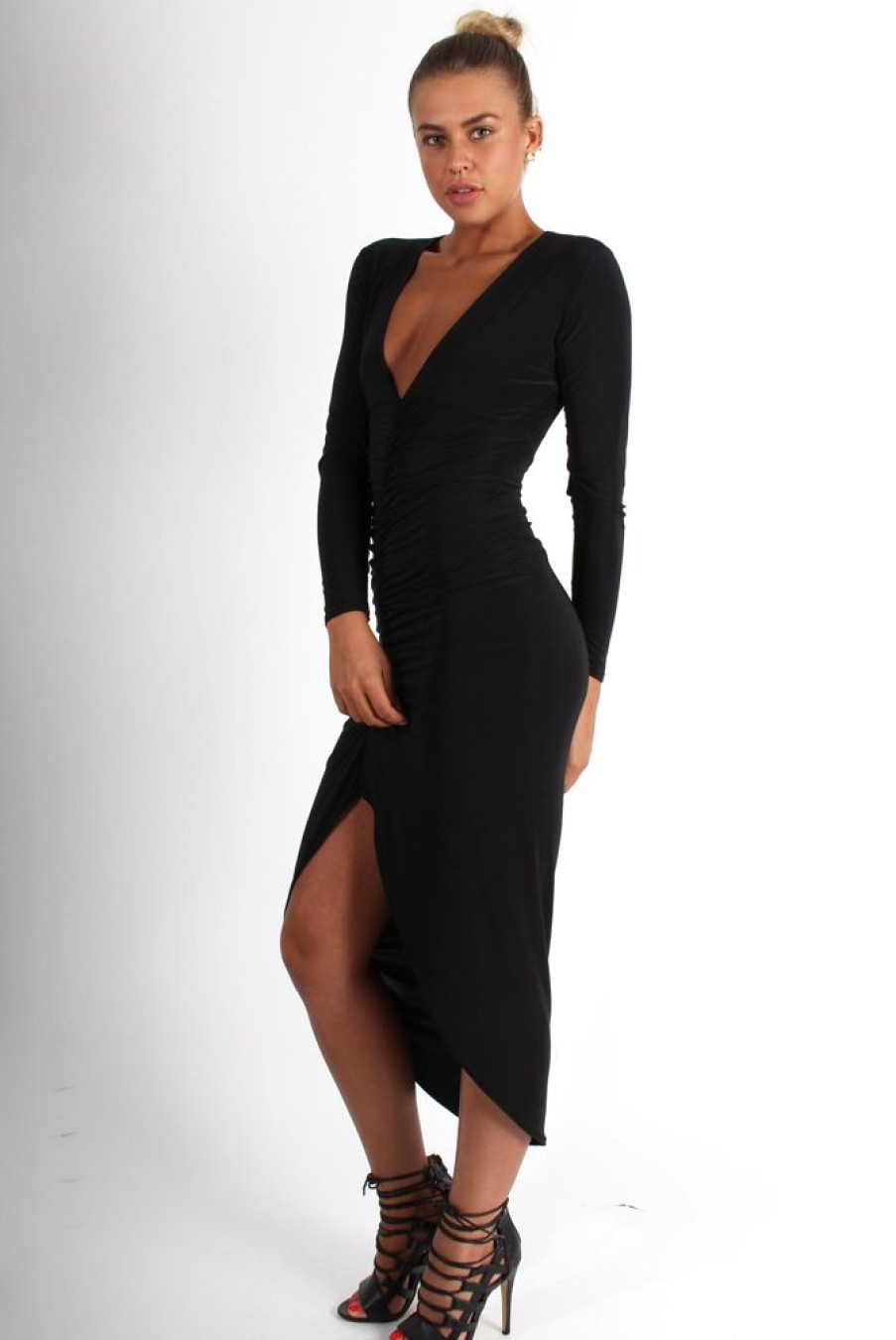 Clothing Rebellious Fashion | Kristen Black Ruched Front Dress