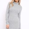 Clothing Rebellious Fashion | Grey Thin Knit Roll Neck Jumper Dress - Lacy