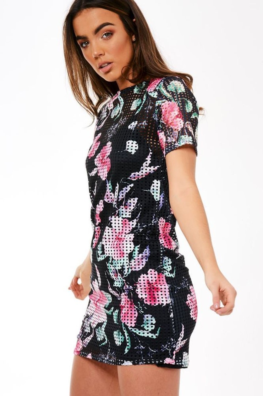 Clothing Rebellious Fashion | Black Floral Spot Dress - Betsy