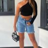 Clothing Rebellious Fashion | Blue Denim Side Slit Frayed Hem Shorts - Harlee