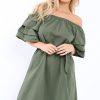 Clothing Rebellious Fashion | Khaki Bardot Dress With Ruffled Sleeves - Breena