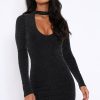 Clothing Rebellious Fashion | Black Sparkle Choker Neck Mini Dress - Kardie