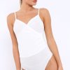 Clothing Rebellious Fashion | White Ribbed Plunge Wrap Bodysuit - Abriana