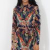 Clothing Rebellious Fashion | Jennifer Navy Paisley Print Shirt Dress