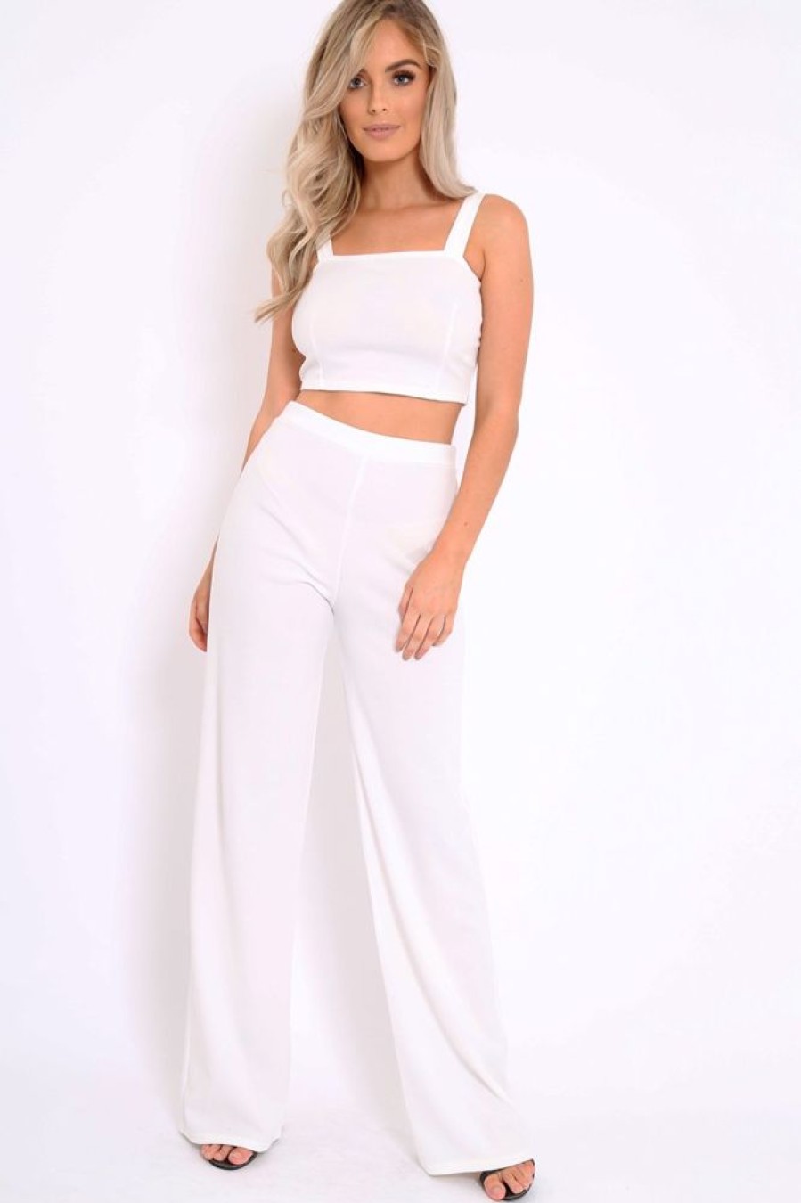 Clothing Rebellious Fashion | White Crop Top And Trousers Co-Ord Set - Kimmy