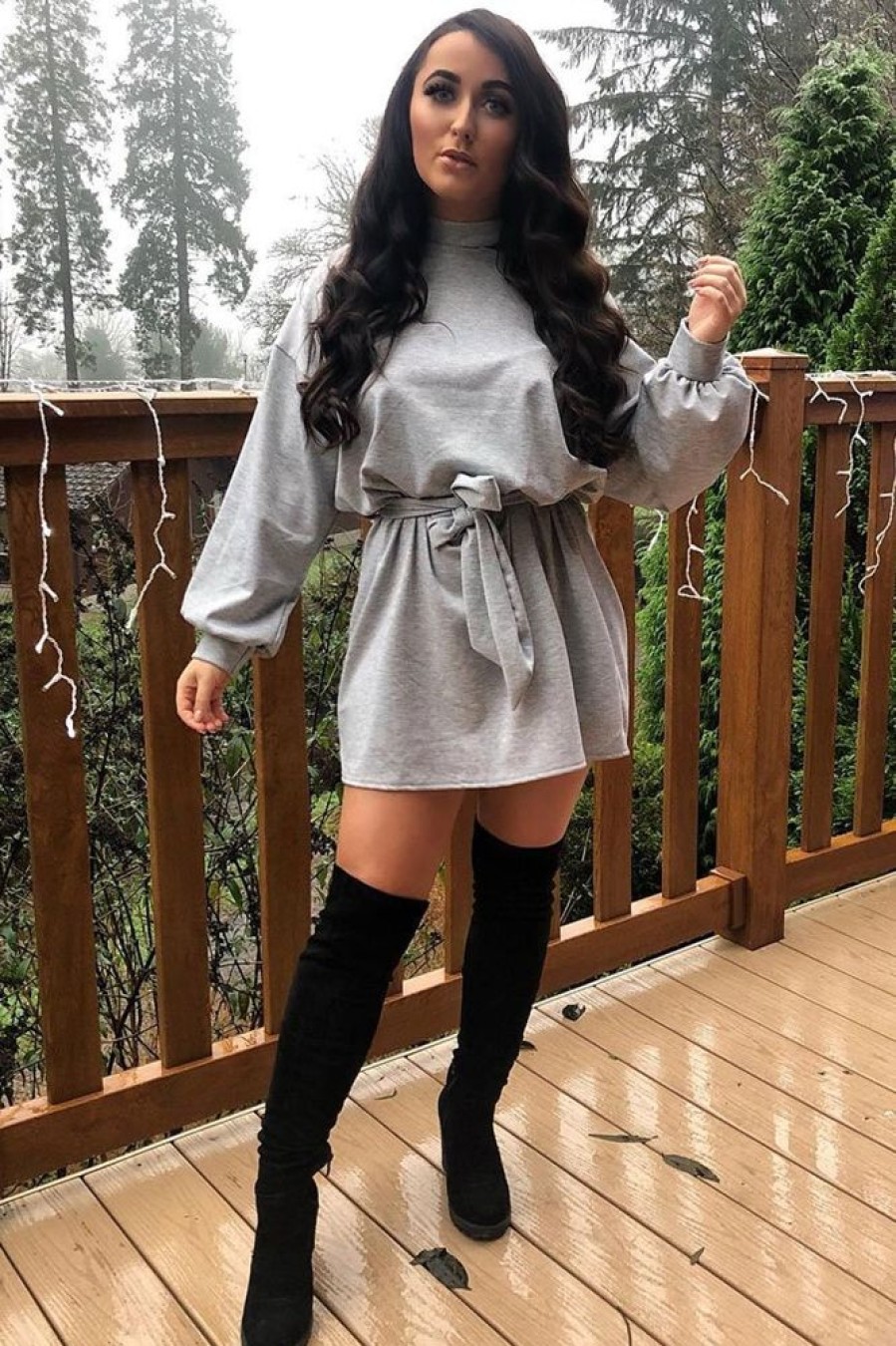 Clothing Rebellious Fashion | Grey Belted Cold Shoulder Jumper Dress - Elston