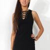 Clothing Rebellious Fashion | Hallie Black Tie Up Bodycon Dress