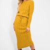 Clothing Rebellious Fashion | Mustard Cable Knit Drawstring Waist Dress - Rhea