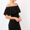 Clothing Rebellious Fashion | Black Bardot Tie Up Eyelet Dress - Myra