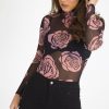 Clothing Rebellious Fashion | Black Sheer Rose Bodysuit - Adelaide