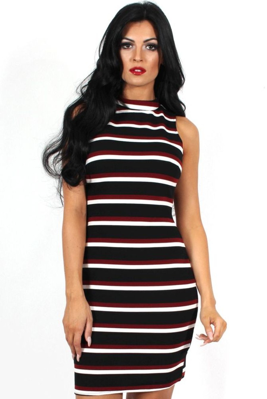 Clothing Rebellious Fashion | Laurel Black Striped Sleeveless Dress