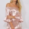 Clothing Rebellious Fashion | Pink Metallic Bardot Bell Sleeve Open Back Dress - Cairo