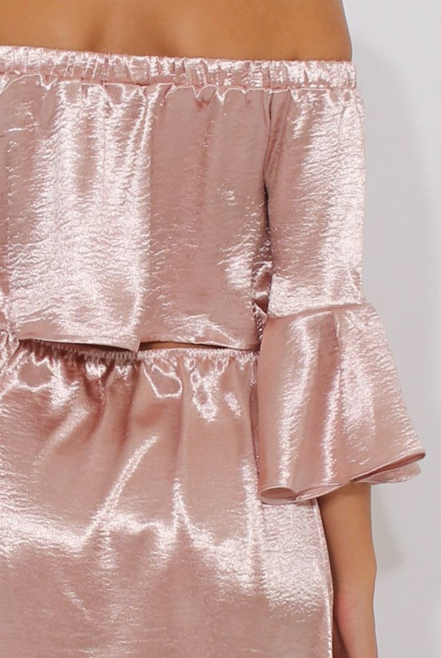 Clothing Rebellious Fashion | Pink Metallic Bardot Bell Sleeve Open Back Dress - Cairo