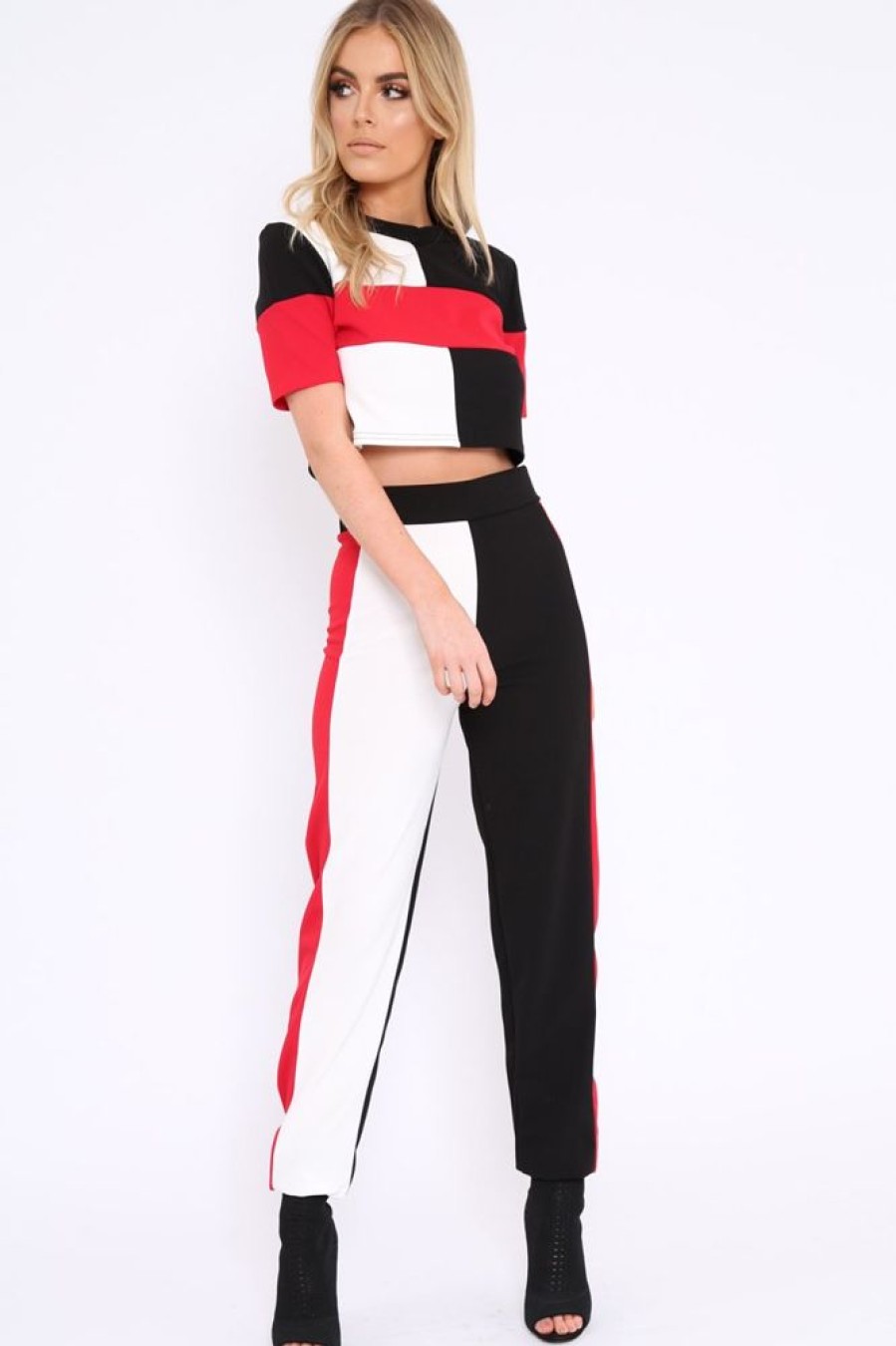 Clothing Rebellious Fashion | Red White And Black Colour Block Co-Ord - Jacey