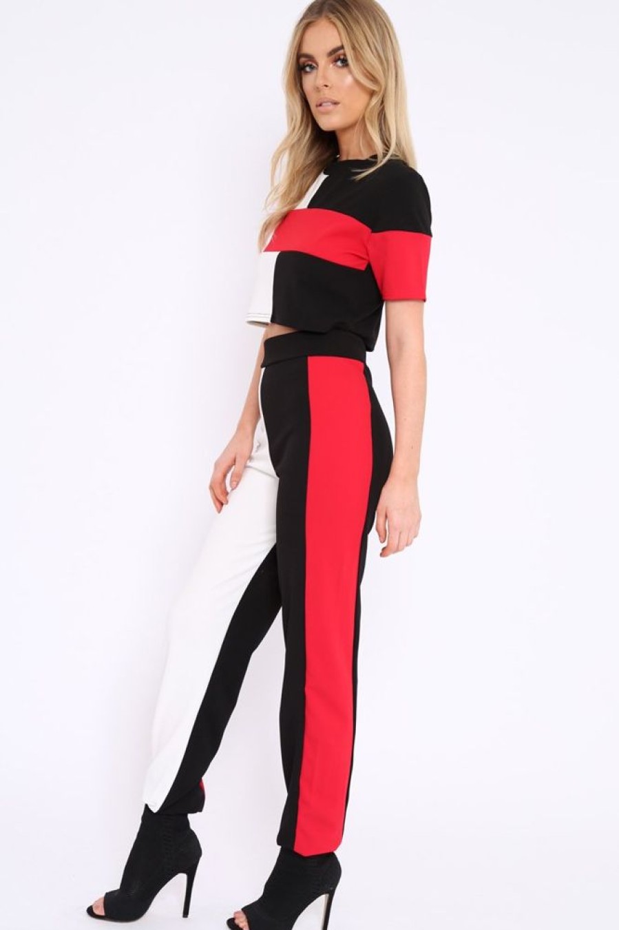 Clothing Rebellious Fashion | Red White And Black Colour Block Co-Ord - Jacey