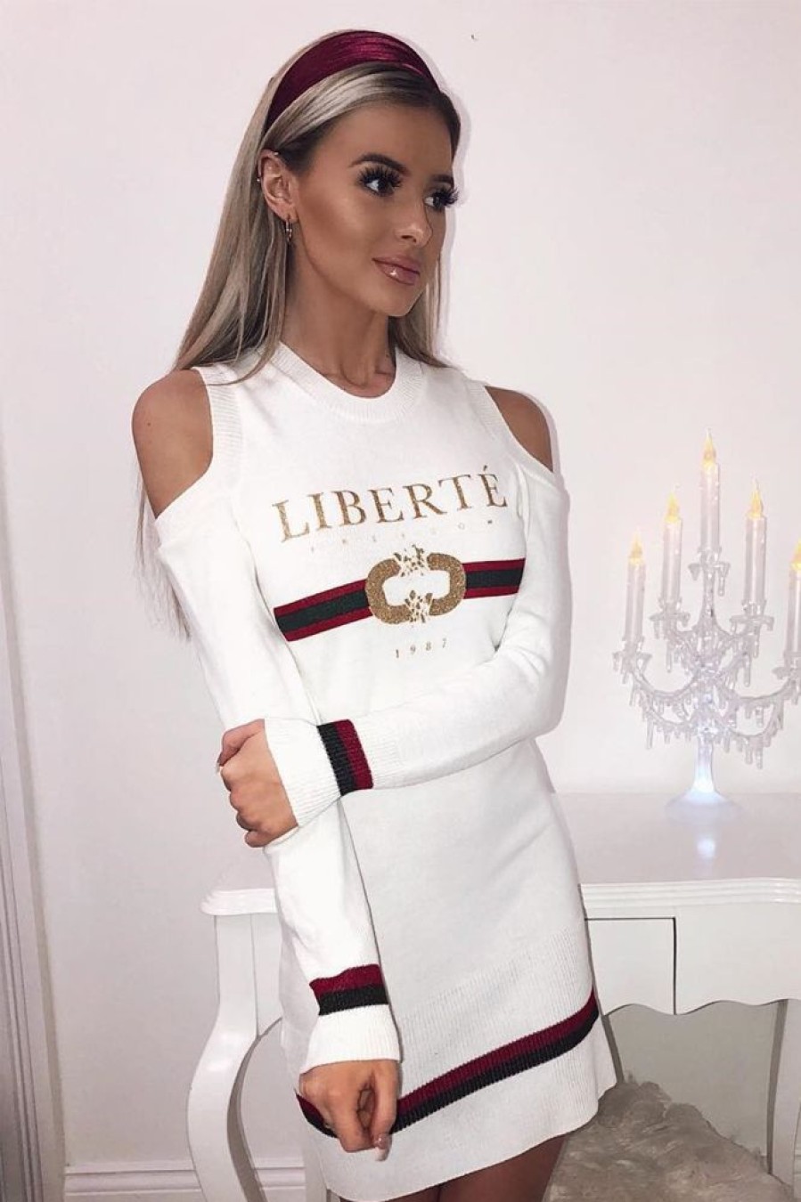 Clothing Rebellious Fashion | Cream Liberte Slogan Jumper Dress - Lizeth